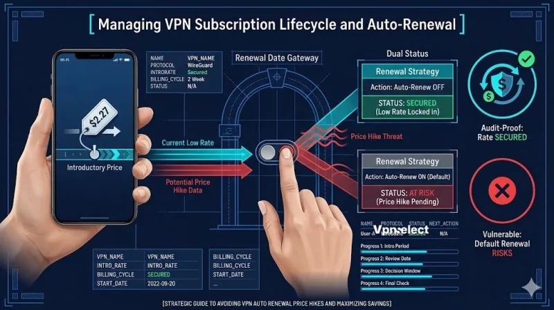 Infographic guide on avoiding VPN auto-renewal price traps and maximizing savings.