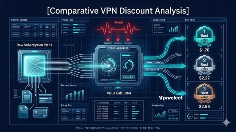 VPN discount comparison dashboard showing ranked value badges for top providers.