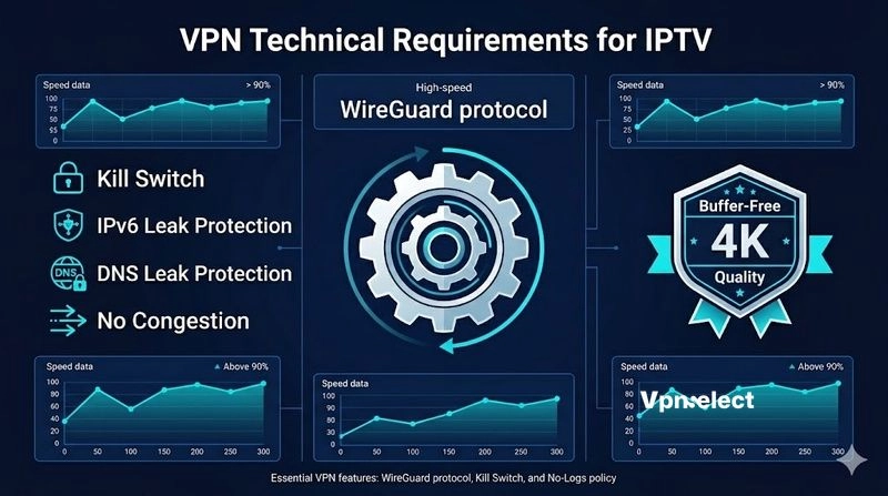 Critical VPN features for stable and private IPTV streaming in 2026.