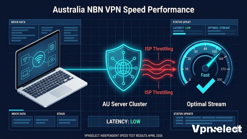 NordVPN bypassing Telstra and Optus NBN speed throttling in Australia infographic.