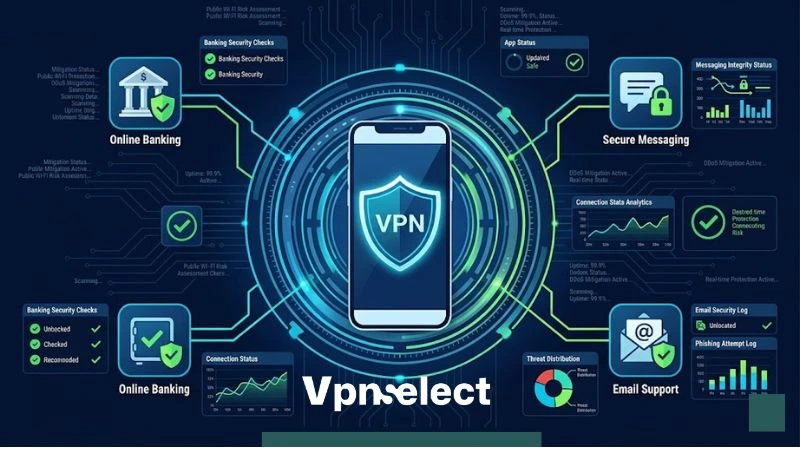 The security dashboard displays real-time public Wi-Fi threat mitigation.