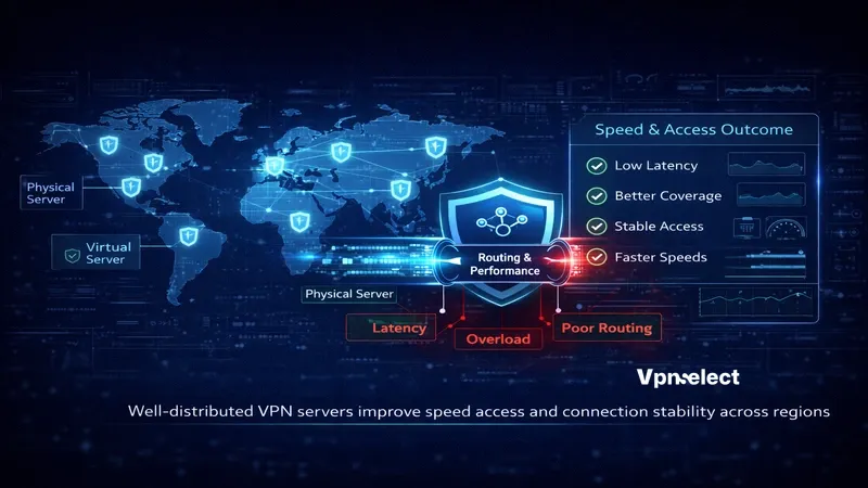 VPN server location map showing global coverage and faster connection paths