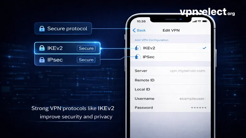 iOS VPN settings screen highlighting secure protocol configuration fields