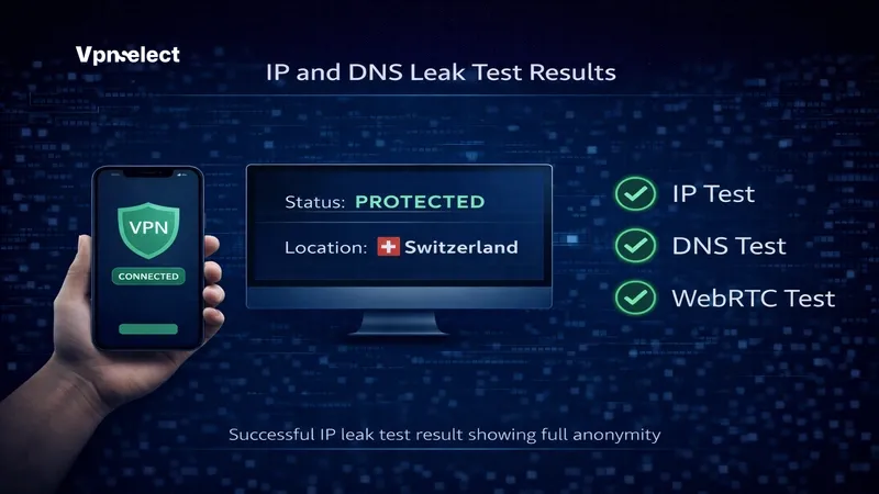 IP leak test showing a VPN properly hiding the user's real IP address.